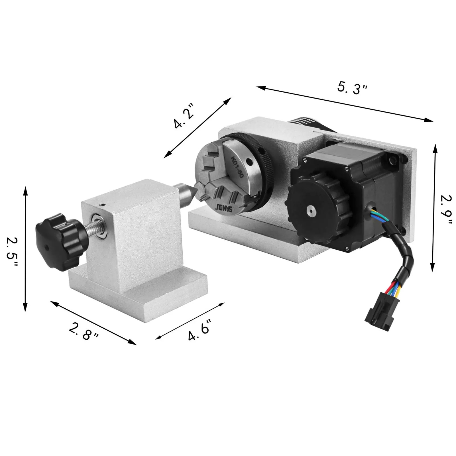 

VEVOR CNC Router Rotational Rotary Axis 50mm 3 Jaw Chuck Tailstock 4th-Axis Engraver for Engraving Milling Woodworking Craft