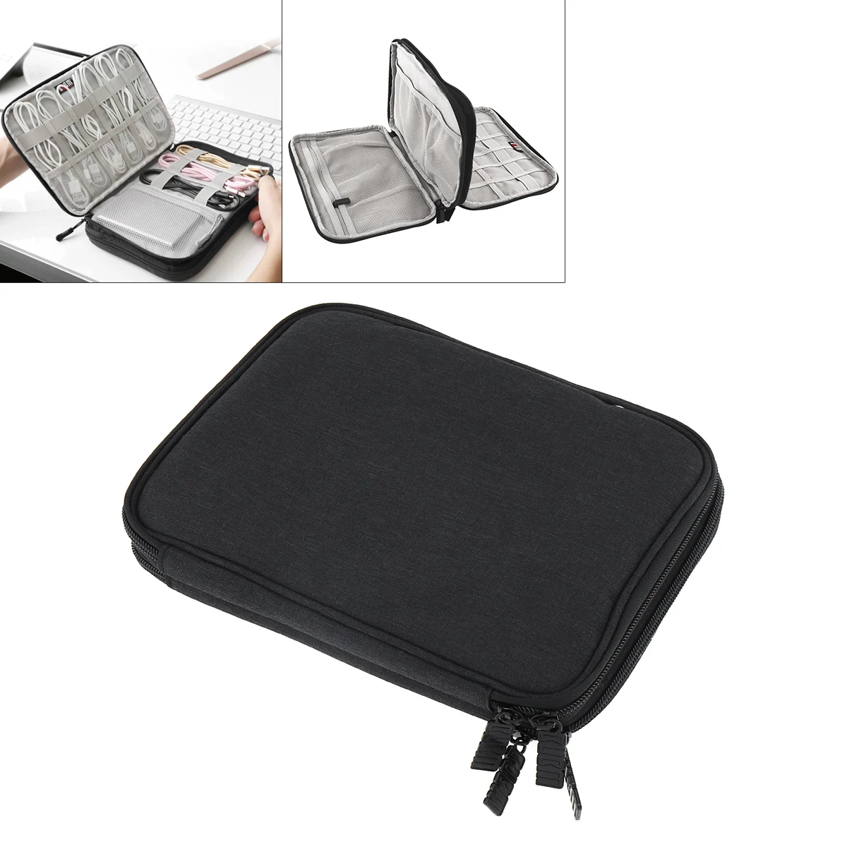 

Multifunctional Double layer Small Black Digital Cable Storage Bag Earphone Wire Bag Power Bank Travel Case Pouch for Storage