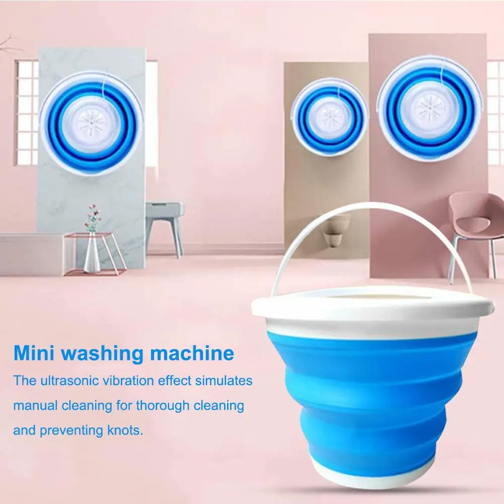 

Mini Ultrasonic Washing Machine Portable Usb Foldable Bucket Shape Turbine Washer For Travel Camping Laundry Dormitory