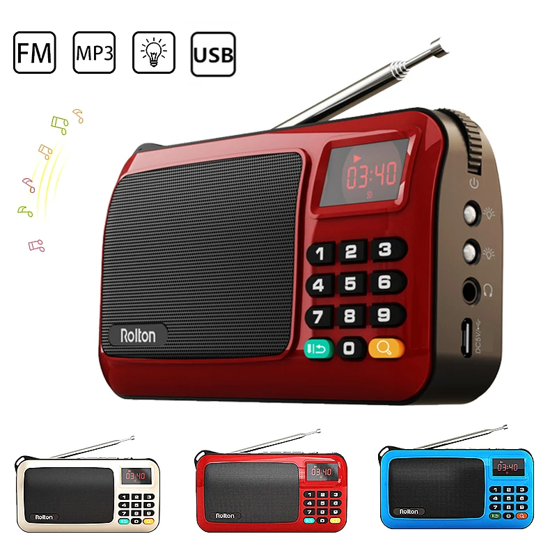 Мини Портативный FM радио Rolton W405 перезаряжаемый Ручной FM MP3 музыкальный плеер динамик USB TF радиоприемник с светодиодный дисплеем
