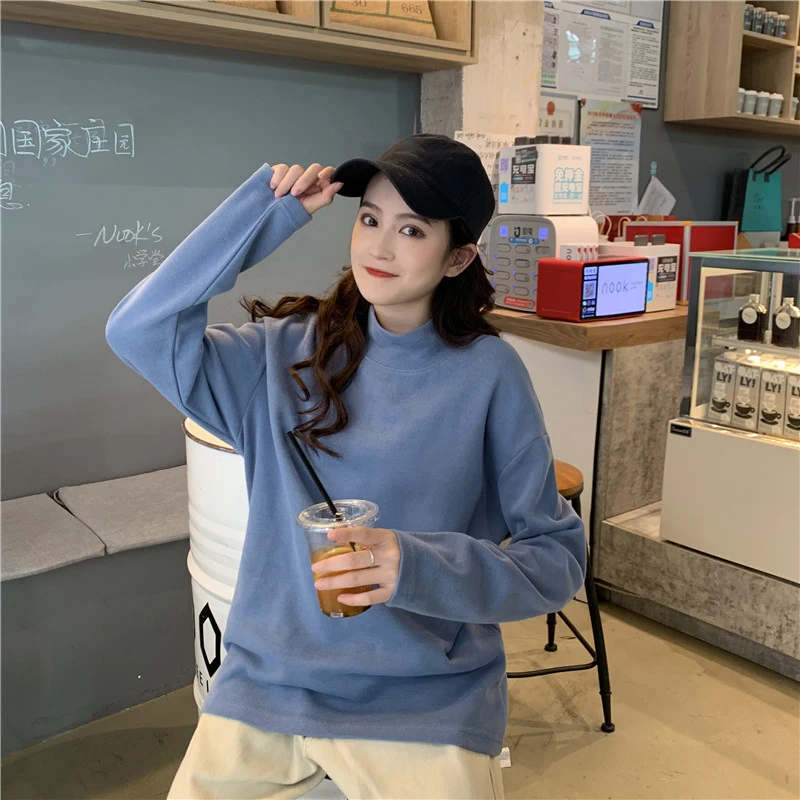 

XZ2746 Women's solid color half high collar long sleeve T-shirt