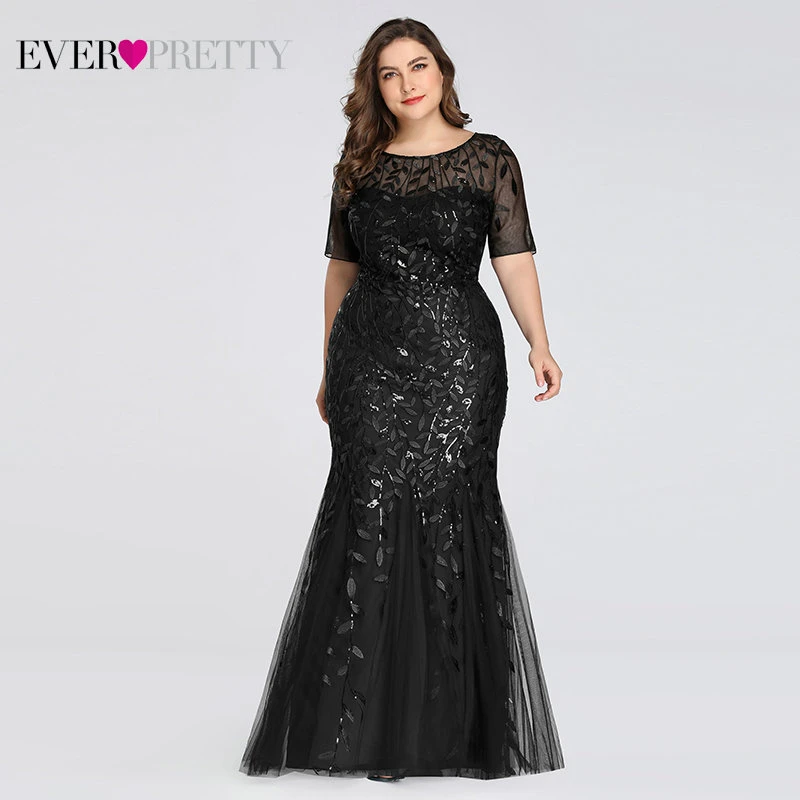 EZ07707BK Вечерние платья с аппликациями Ever Pretty, длинное кружевное платье-русалка большого размера с пайетками, платья разных цветов для вечеринок в стиле Саудовской Аравии, лето-осень - Цвет: EZ07707BK