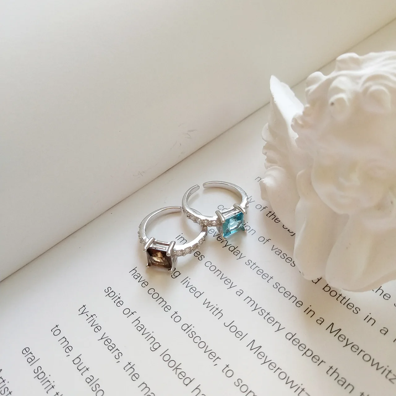 

Korean-Style 925 Sterling Silver Exquisite Square Color Matching Ring Brown Ring