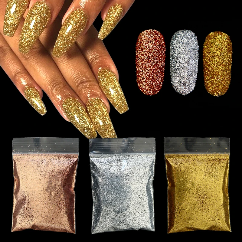 Блестящая золотая/серебряная пудра для ногтей 10 г блестящие хлопья пыль блестки 0
