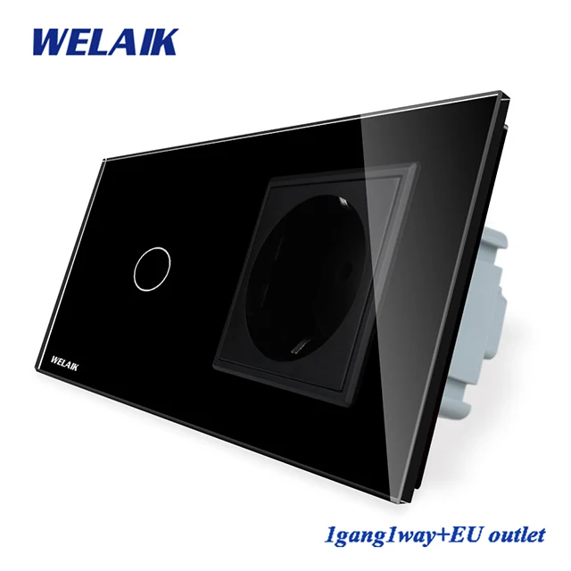 WELAIK 2frame-кристалл стекло-панель настенный выключатель ЕС сенсорный выключатель-экран ЕС настенная розетка 1ганг-1way AC250V A29118ECW/B - Цвет: Black