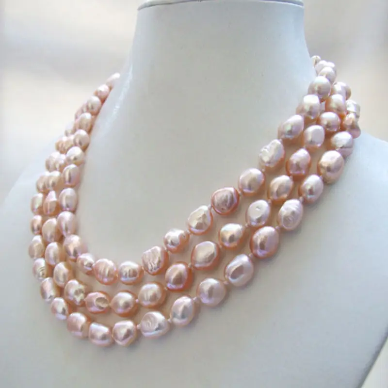 

Hot sell Noble- 3 strands real nature purple baroque freshwater pearl necklace 9-11mm