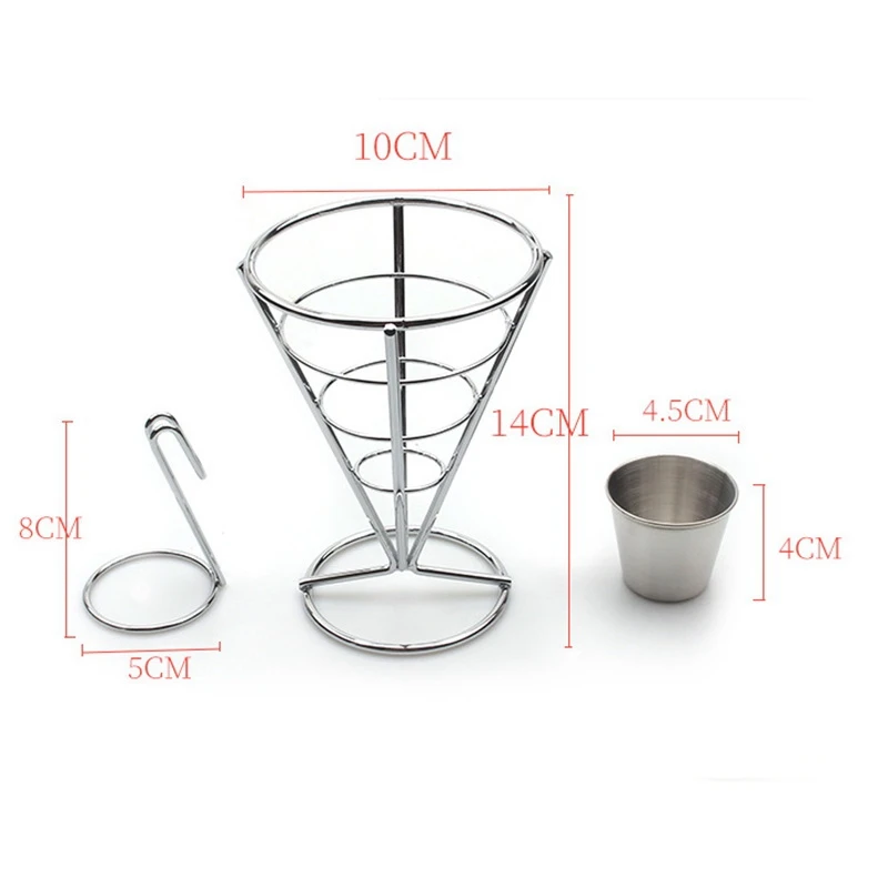 

4 Pcs French Fries Stand Cone Basket Fry Holder with Dip Dishe Cone Snack Fried Chicken Display Rack Food Shelves Bowl