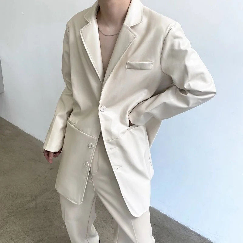 

Men's Wear Clothing Single Breasted PU Leather Jacket Korean Fashion Casual Autumn 2021 Vintage High Quality Blazer For Male