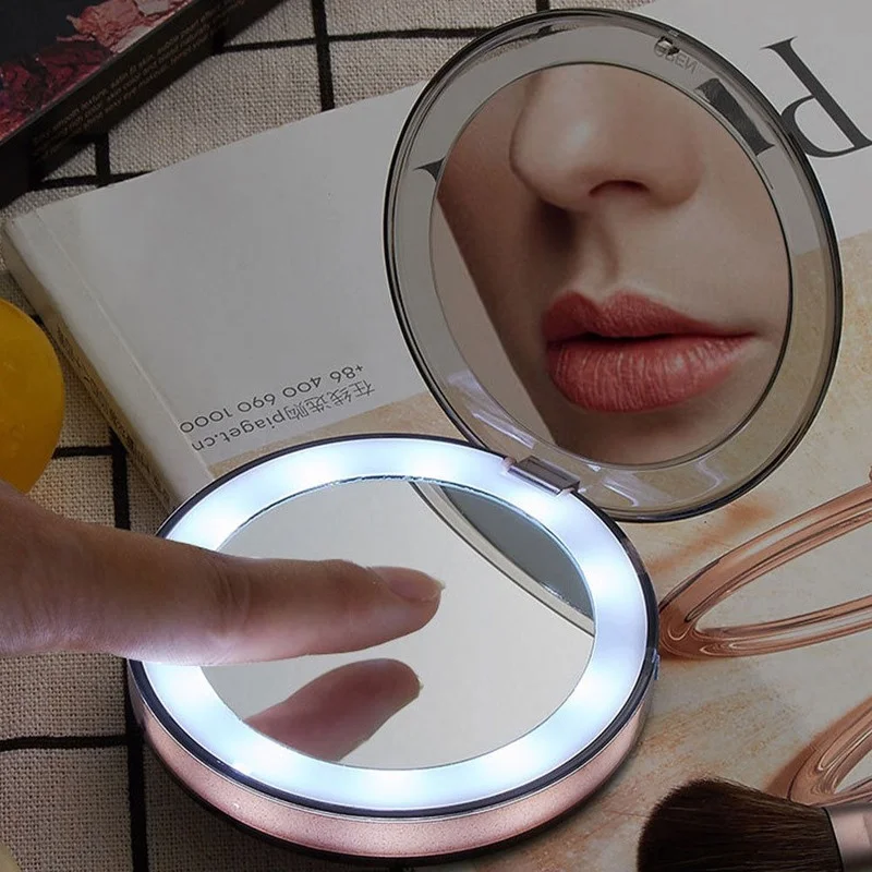 

LED Lighted Mini Makeup Mirror 3X Magnifying Compact Travel Portable Sensing Lighting Makeup Mirror