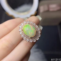 fine jewelry 925 sterling silver inlaid with natural large gemstone womens classic lovely flower opal adjustable ring support d