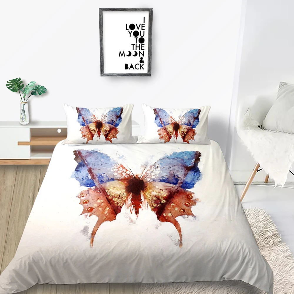 Белый комплект постельного белья с 3d изображением бабочек простой фантазийный