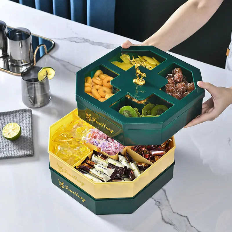 

Multi-grid Candy Tray With Lid Living Room Divided-grid Dried Fruit Storage Box Coffee Table Snacks Melon Seeds Fruit Plate