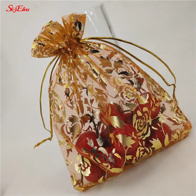 orange 50 шт., 7x9, 9x12, 11x16, 13x18, 15x20, 20x30 см, позолоченные розы из органзы, ювелирные изделия, сумки для свадебной вечеринки, украшения, сувениры, сумки для подарков 5Z - Цвет: orange