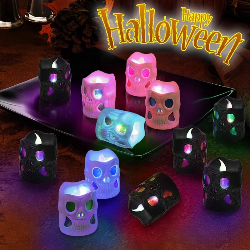 Топ-светодиодный свет Хэллоуин работающий от батареек 3D скелет свечи мерцающий