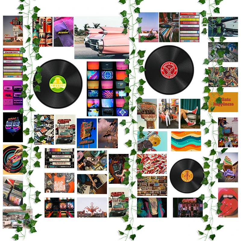 Kit de Collage de fotos de pared de estilo Retro para ni&ntilde;os y adultos, tarjeta de modelo de &aacute;lbum Vintage de vides falsas, decoraci&oacute;n de dormitorio, 48 piezas-3