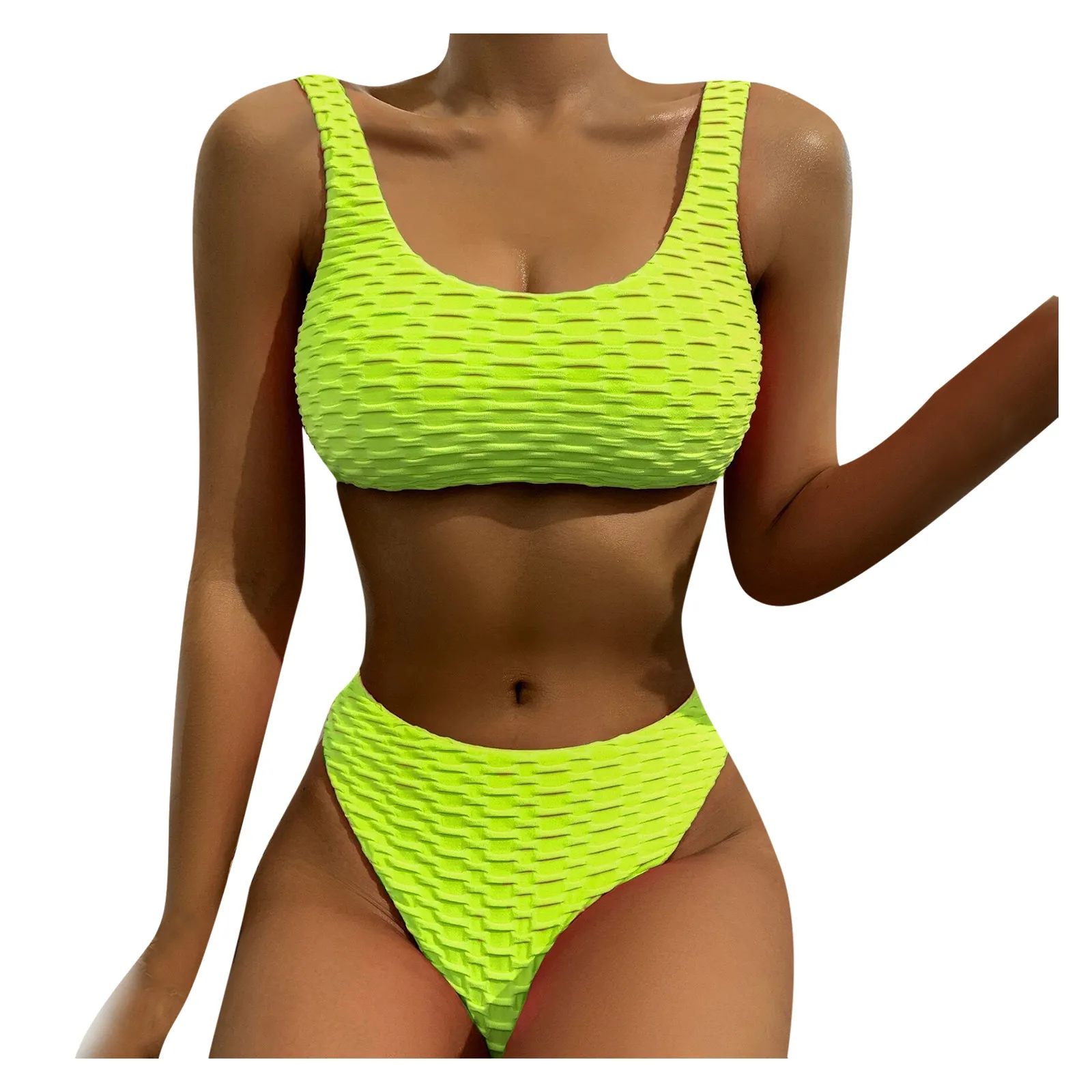 

Женское бикини с завышенной талией Mori, соблазнительный однотонный купальник пуш-ап с высоким вырезом, на шнуровке, комплект бикини из двух п...