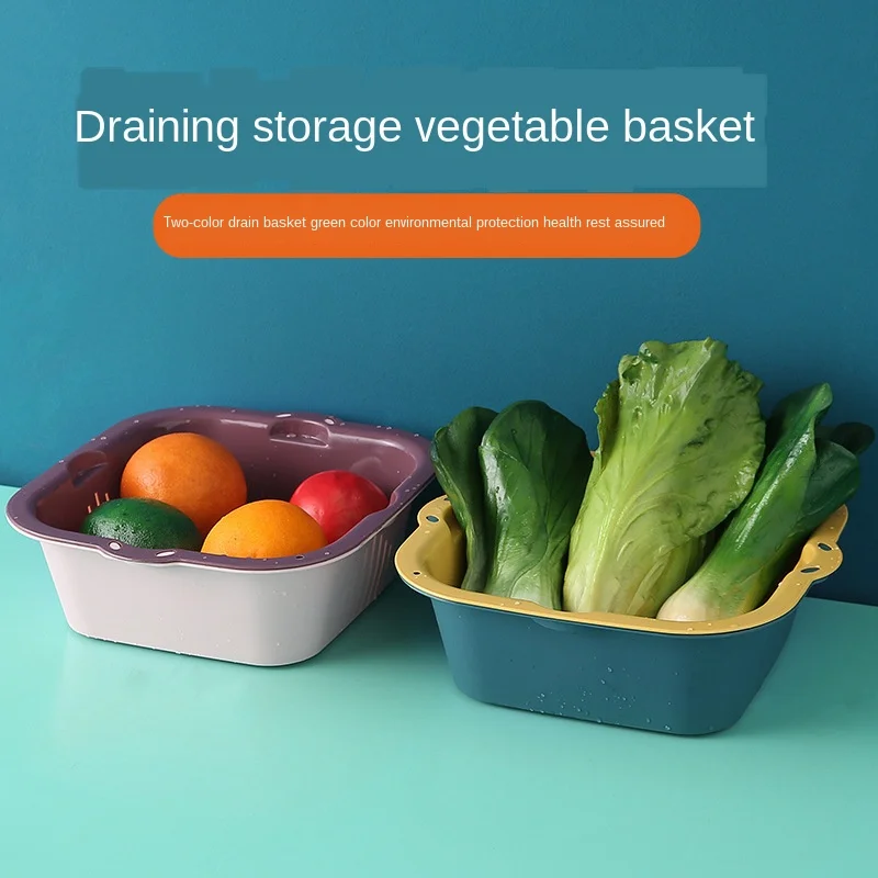 

Plastic double layer drain basket wash vegetable basin kitchen wash vegetable basket wash vegetable and fruit Basin