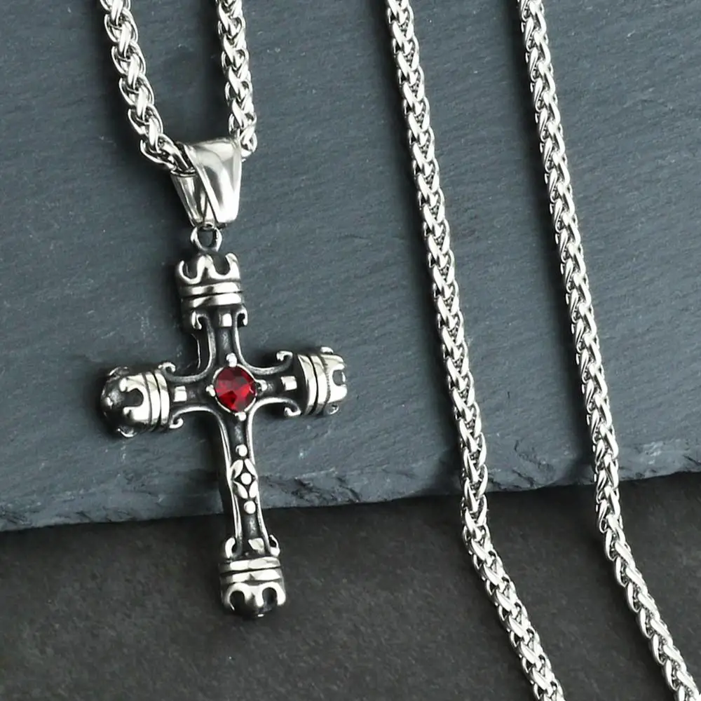 Фото Женский красный кулон с кристаллами крест мужские ожерелья 2019 модные массивные