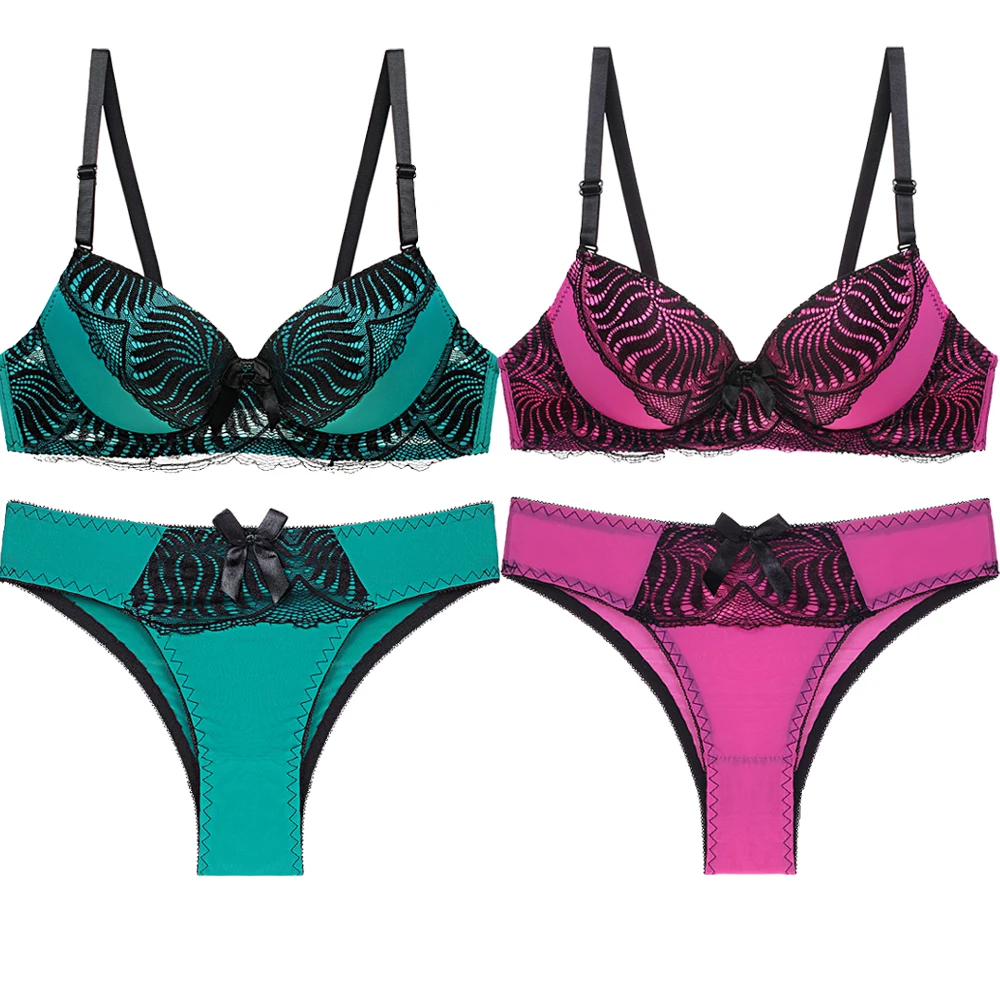 Комплект женского кружевного нижнего белья с чашками пуш ап 2 шт./лот|Комплекты
