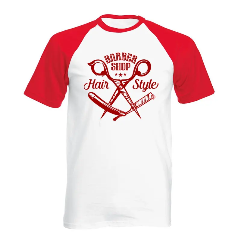 Barbershop Scissors Hair Printing O-neck 100% Cotton Barber Tshirt Tee Casual Loose Size New Summer Fashion Mens T Shirt | Мужская