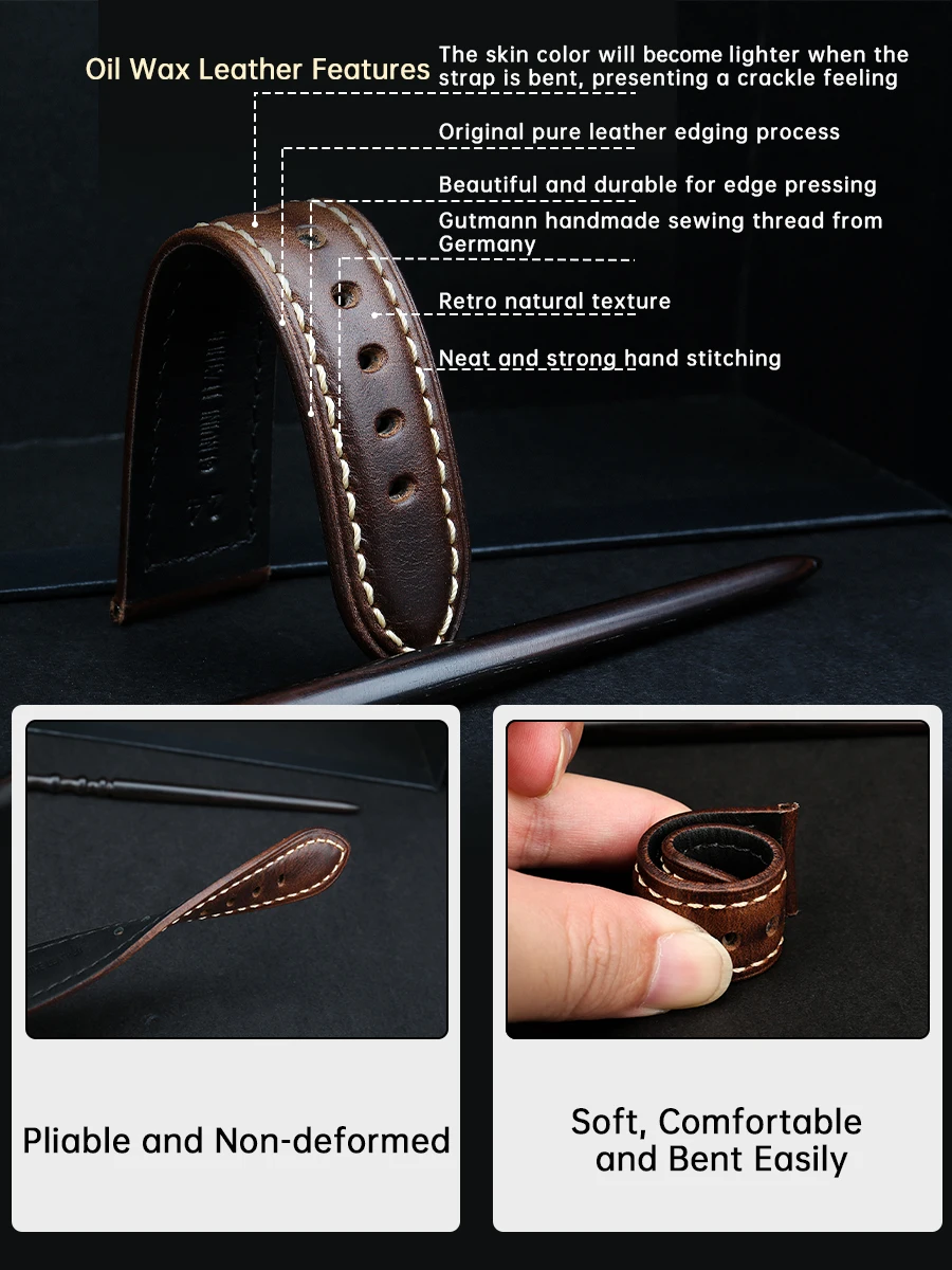 maikes watch accessories watchbands 18mm 26mm brown vintage oil wax leather watch band for samsung gear s3 fossil watch strap free global shipping