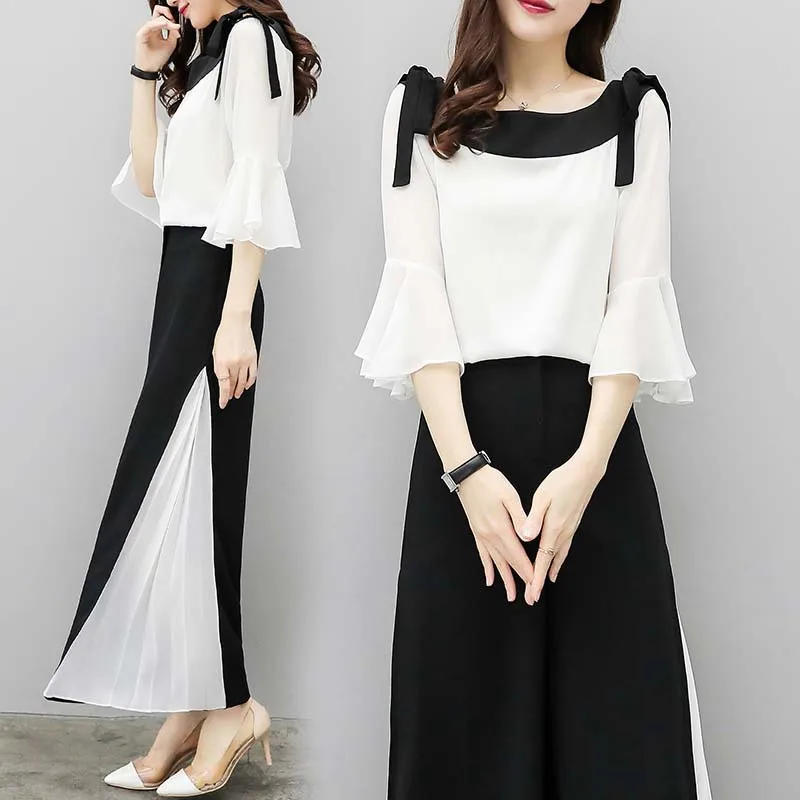 

Новинка лета 2020, модный шифоновый костюм с широкими штанинами, Женский игривый костюм из двух предметов в иностранном стиле, красная сетчат...