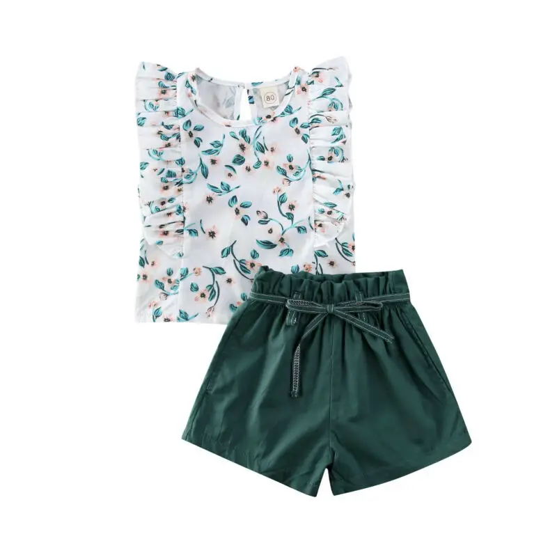 

Girl Clothes 2020 Toddler Baby Girls Kids Summer Clothes Flower Tops + Pants Shorts 2pcs Outfit Sets