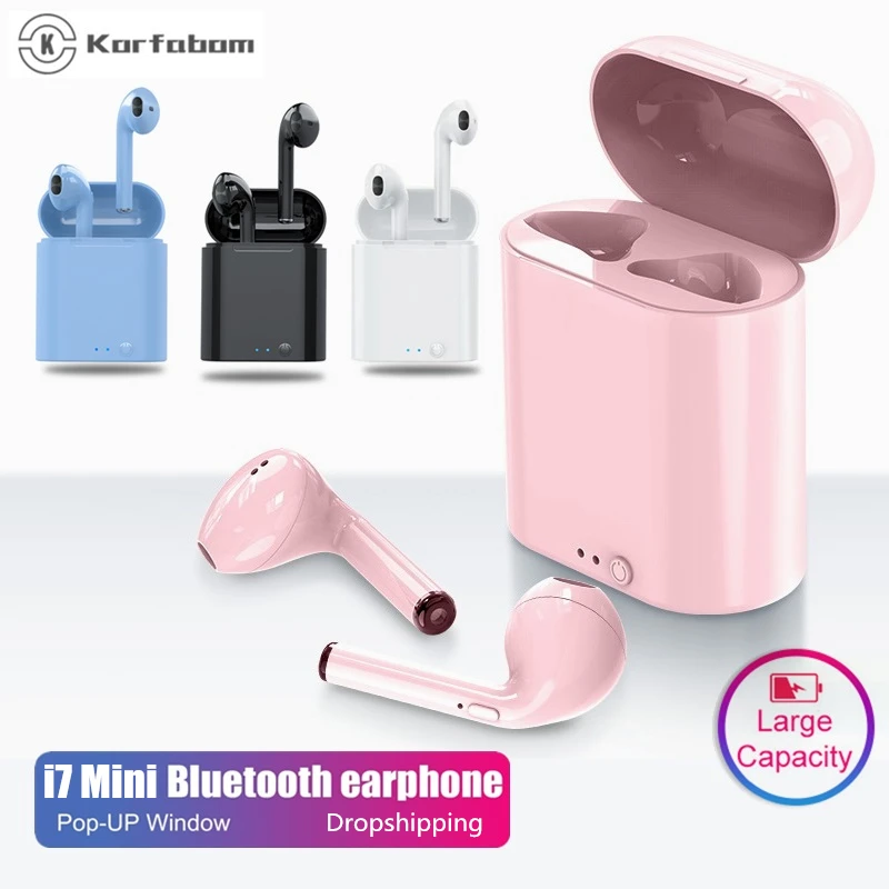 I7 mini Bluetooth наушники i7s беспроводные спортивные hi fi звук гарнитура футляр для Iphone