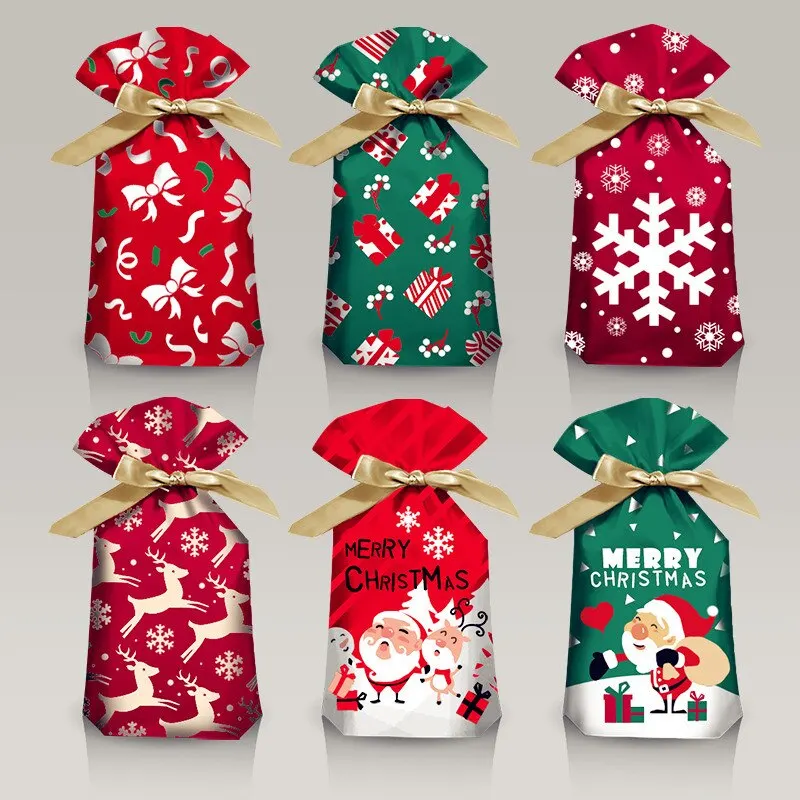 

50pcs Santa Gift Bag Candy Bag Snowflake Crisp Drawstring Bag Merry Christmas Decorations for Home New Year 2021 Noel Presents