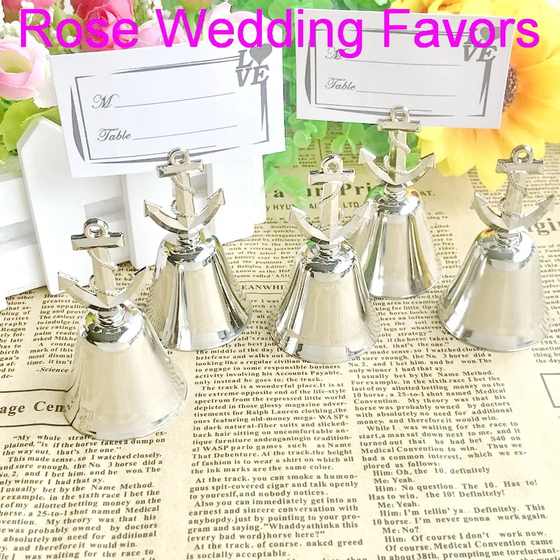 

(18pcs/lot)FREE SHIPPING+Nautical Anchor Silver Bell Place Card Holder/Photo Holders Beach Themed Wedding Decoration Favors