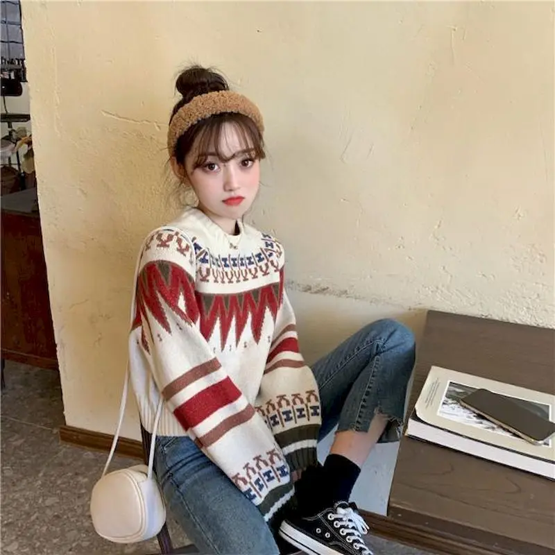 

Turtleneck Long-sleeved Student Sweater Fall Winter New Korean Loose Lazy Wind Thickening Contrast Christmas Family Portrait