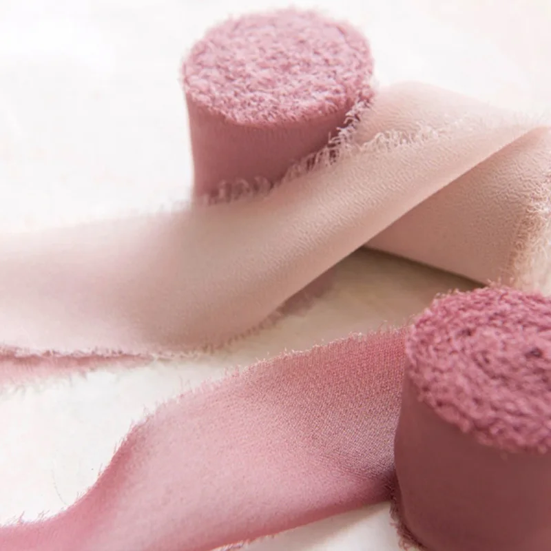 Шифоновая шелковая лента ручной работы с потертостями 5 м/рулон для свадебных