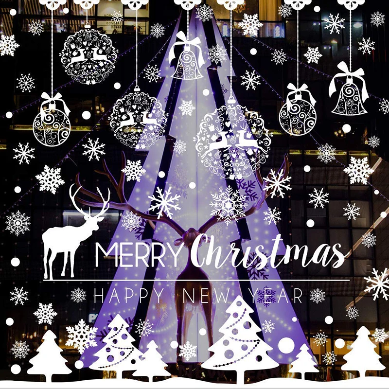 

6Pcs Removable Christmas Wall Art Stickers DIY Window Mural Decals Xmas Merry Snowflakes Wallpaper Home Decorations Ornaments