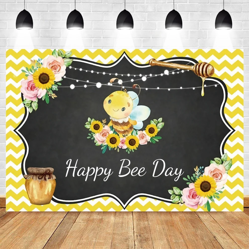 

Happy Bee Sweet Flower Backdrop Baby Shower Birthday Sunflower Photography Background For Photo Studio Vinyl Photophone Decor