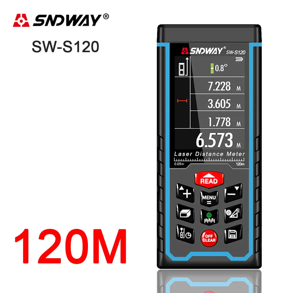 

SNDWAY Laser Rangefinder Color LCD laser Distance Meter 120M 100M 80M 70M 50M Range Finder Digital Angle Ruler Measuring tape