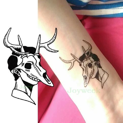 Водостойкая Временная тату наклейка олень Череп винтажные наклейки в старом