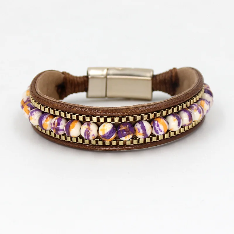 VONNOR ювелирные изделия каменные браслеты для женщин кожаные на запястье мужские