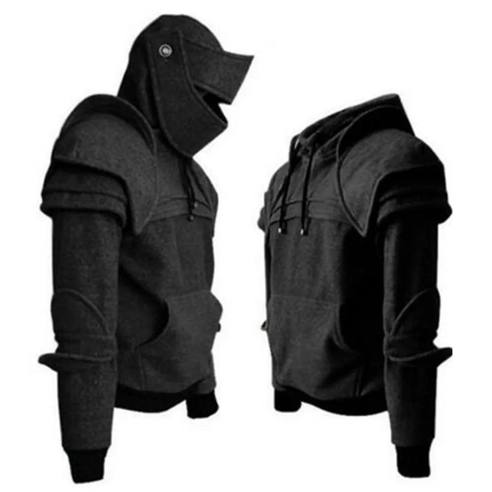 Winter Mens Medieval Style Hoodies Gothic Long Sleeve Men Sweatshirts Halloween Cosplay Costume Duncan Armored Knight Garb