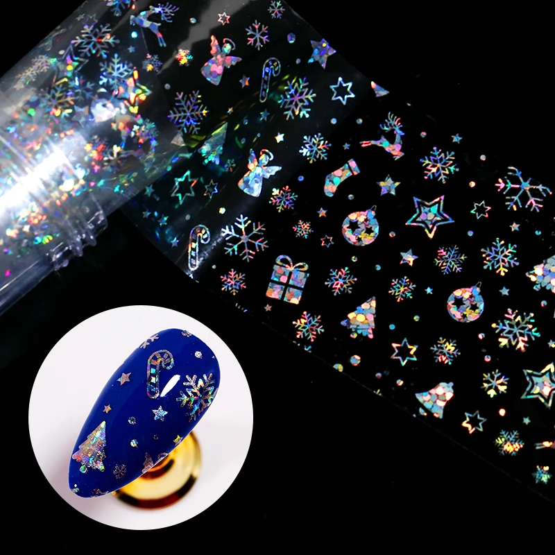 1 рулон 3D Фольга для ногтей Рождественский дизайн временные снежинки лазерный