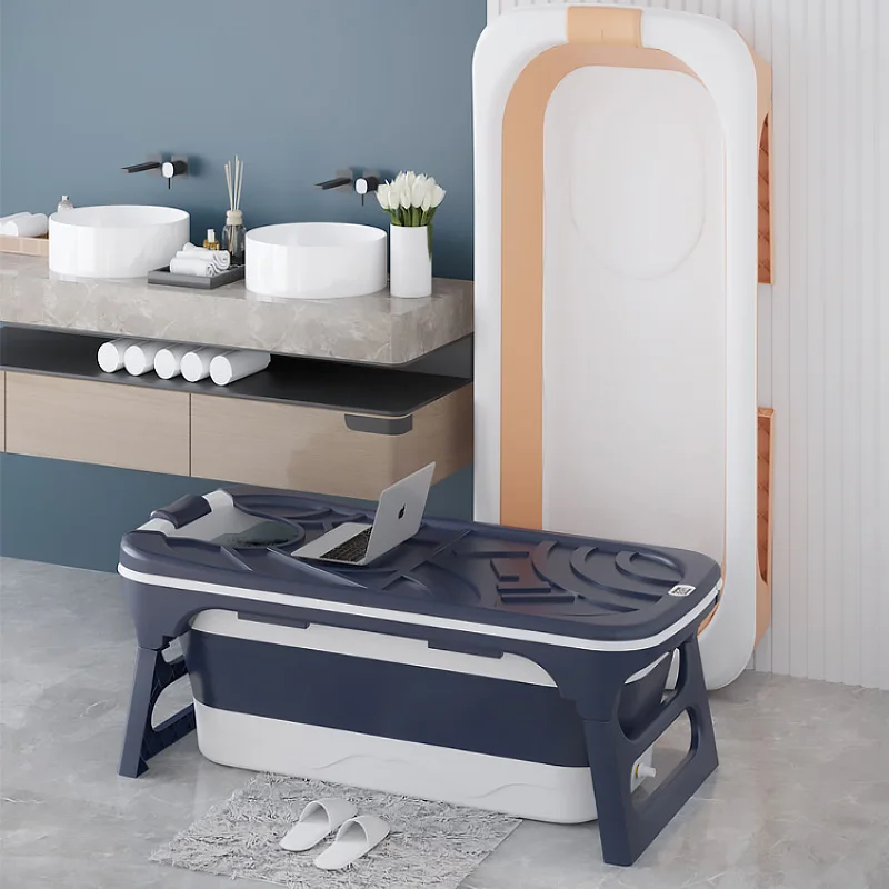 1.2m/1.4m Adult Children Folding Home Bathtub Steaming Baby Shower Barrel Intelligent Display Temperature with Non-Slip Cushion