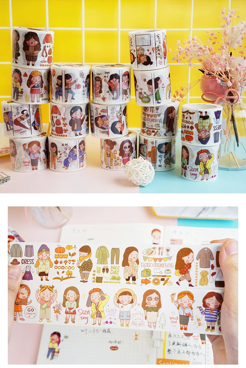 21styles Very Kawaii Cute Cartoon Little Girls Animal Food Expression Color Deco Washi Tape DIY Planner Scrapbookin Masking Tape