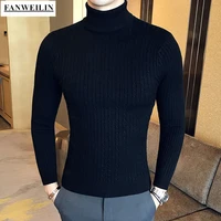pull noir turtleneck men solid color knitted sweater mens high slim pullover knitwear twist striped black sweaters jersey hombre
