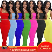bulk items wholesale lots womens dress set square collar sleeveless slim fit crop topholiday beach wear skirt casual outfits