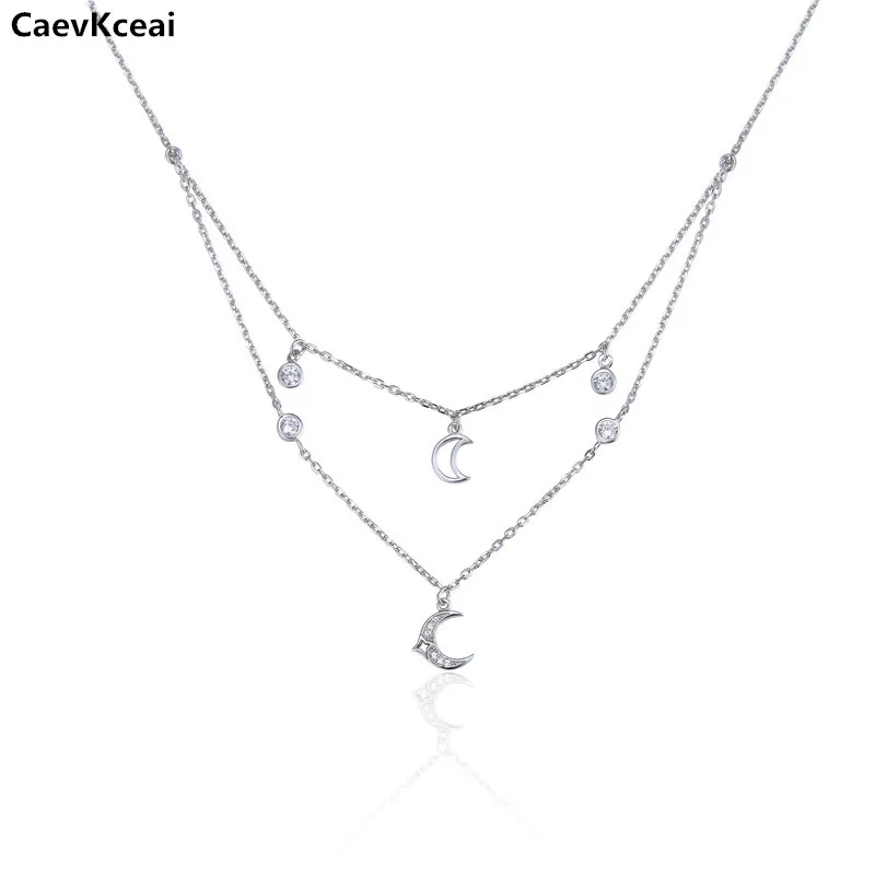 CaevKceai Ретро стиль 925 пробы серебро солнце луна форма двойной чокер с несколькими