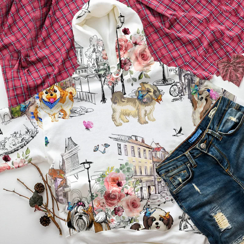 

Hot Sale Men Clothing Usa Size Oversized Hoodie Anime Printing Dog Butterfly Hooded Long Sleeve Streetwear