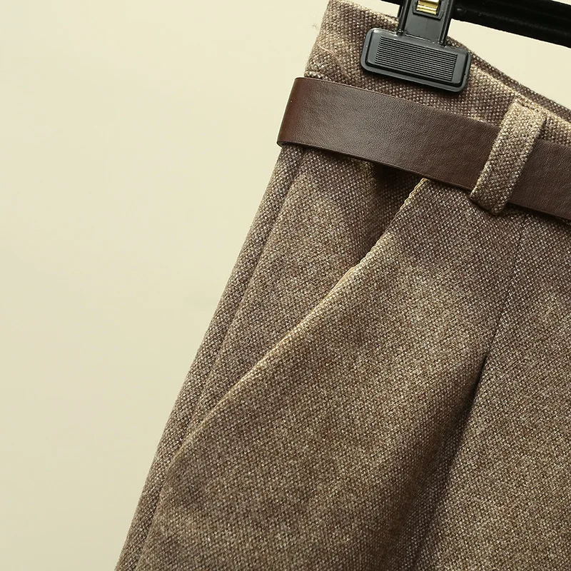 Модные шерстяные брюки 2019 осень зима женские Брюки Высокая талия Pantalon Femme