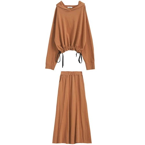 khaki SuperAen/осенние модные женские комплекты Новые однотонные толстовки с капюшоном дикие толстовки женский эластичный пояс широкие брюки из двух предметов - Цвет: khaki
