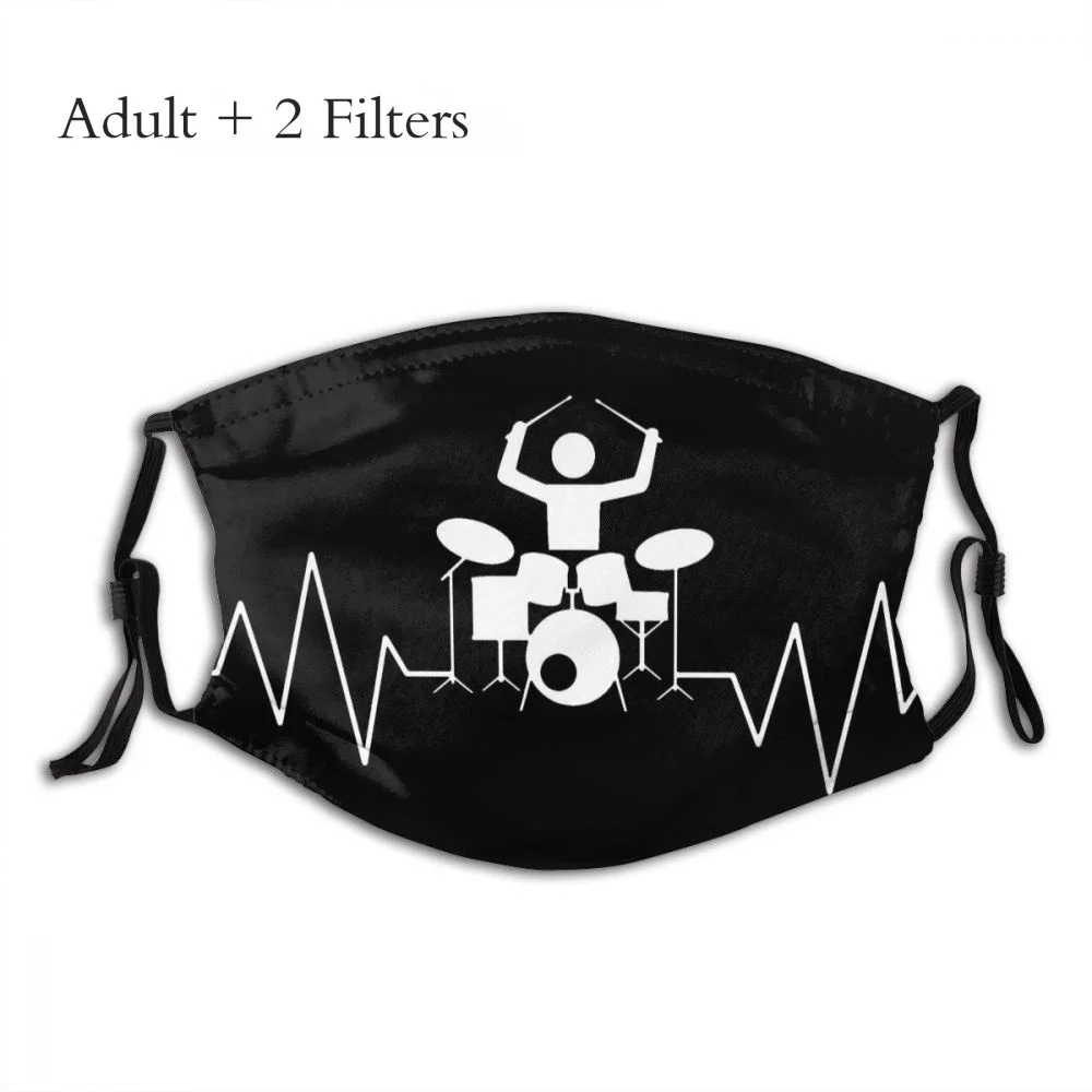 

Drummer Heartbeat Pulse Line Percussion Adult Mask Heavy Metal 1960s Punk Rock Music Comfortable Lavabili Cloth With Filters