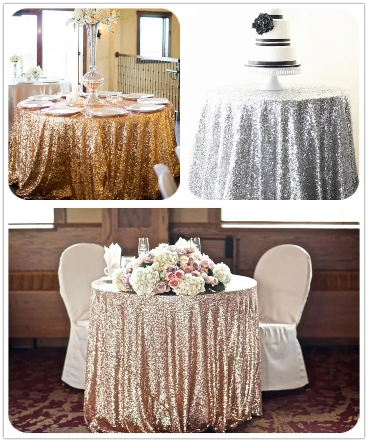 Дешево! Сетка шампанского 90 дюймов Круглая скатерть из ткани с блестками для