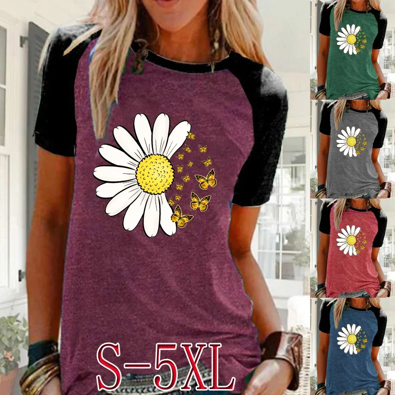 

Womens Summer New Fashion Loose Short Sleeve Round Neck T-shirt Casual Graphic Tee Plus Size Blouse Tops